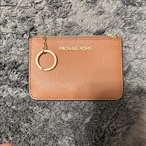 Michael Kors Brown Leather Card Holder with Gold Accents